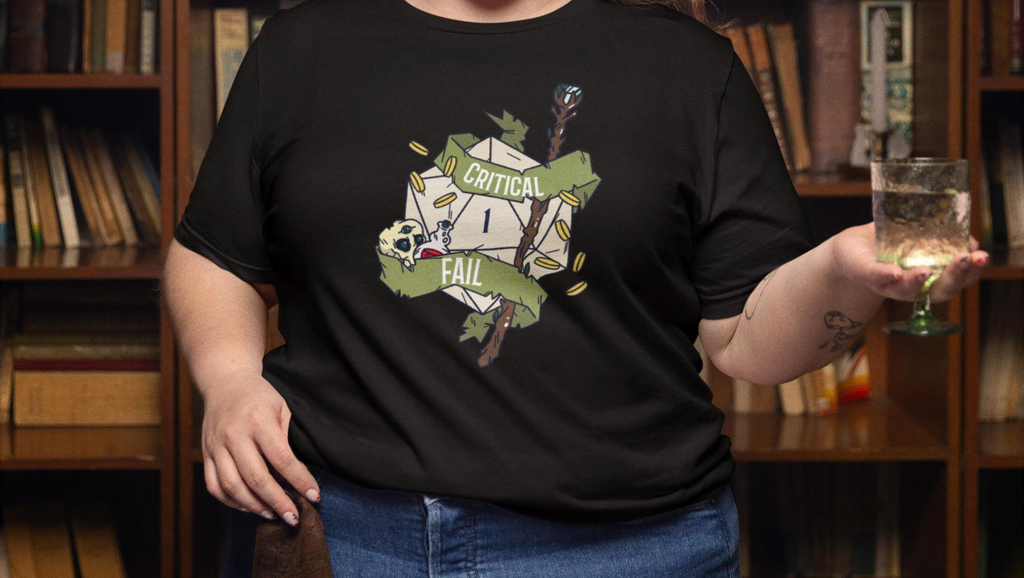 Critical Fail D20 Unisex Black T-Shirt - Dungeon Supplies
