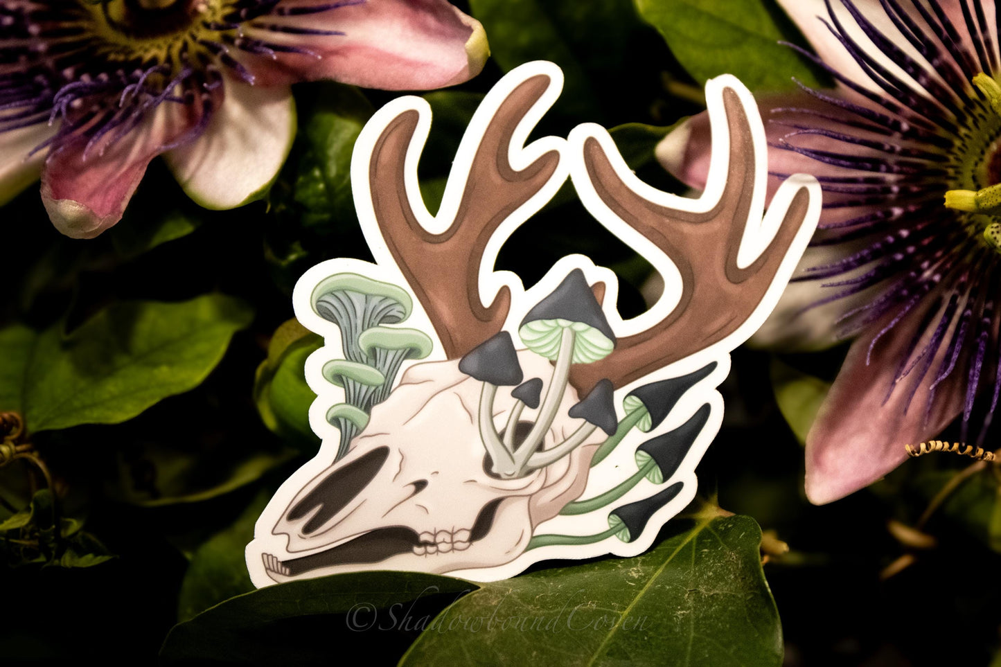 Mushroom Deer Skull -  Waterproof Vinyl Sticker